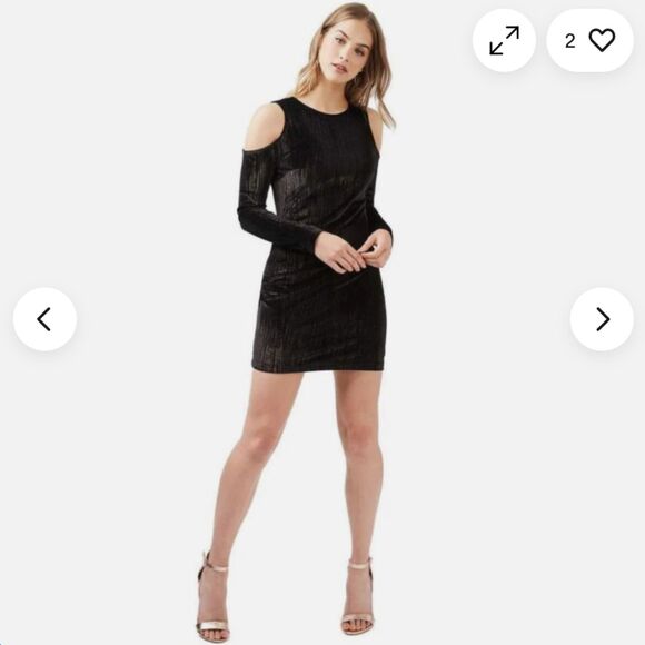 NWT Topshop Cold Shoulder Velvet Metallic Romantic Black Mini Dress Size 6 - Picture 1 of 9